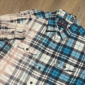 American Eagle Outfitters Mens Flannel Shirt Bleached Plaid Athletic Fit XLT EUC